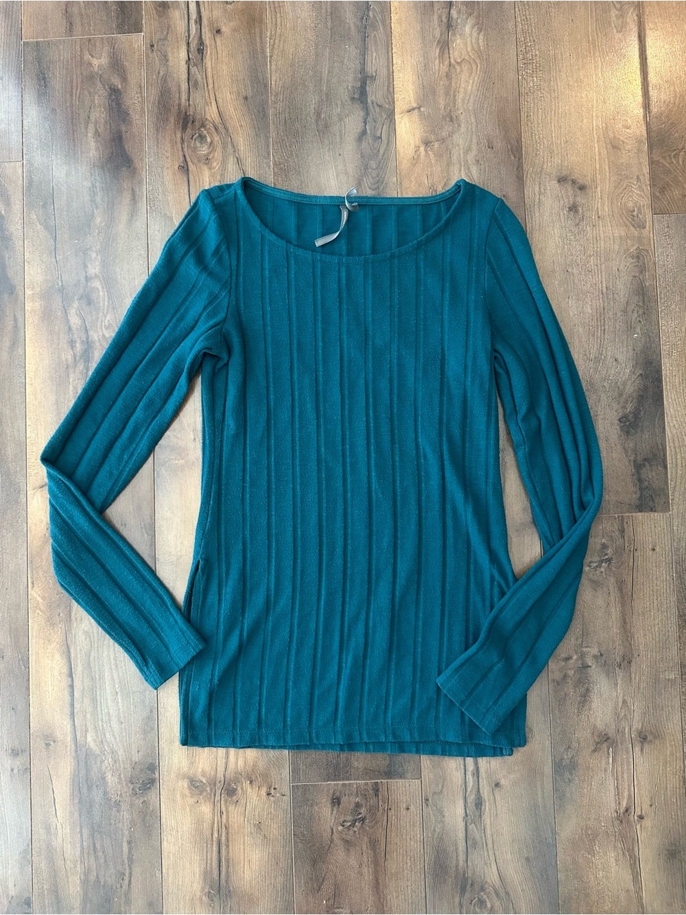 Anthropologie Teal Ribbed Knit Sweater Tunic Top Cozy Chic XS